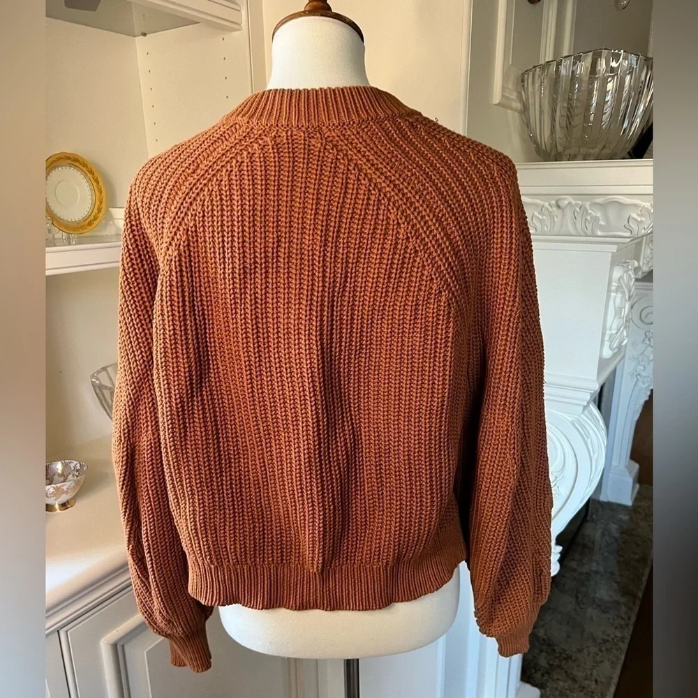 525 AMERICA Cognac cotton heavy knit balloon sleeves size large - Picture 8 of 11